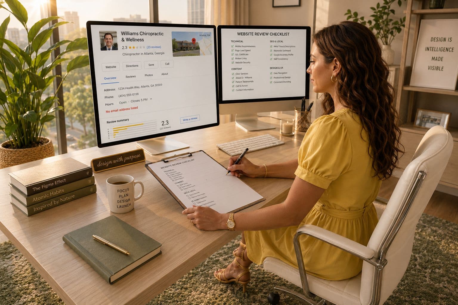 Website designer reviewing a Google Business Profile audit checklist