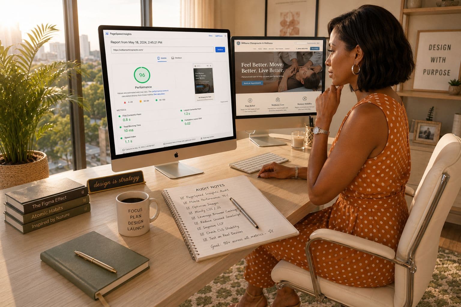 Website designer reviewing a high-performing chiropractic website