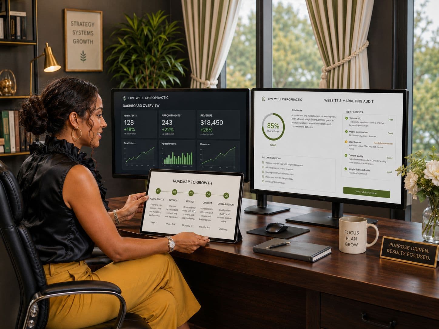 Web designer presenting a growth roadmap during a strategy consultation