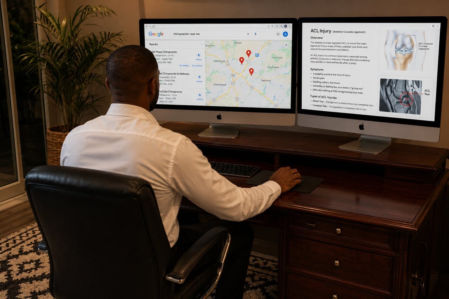 Google local search results for chiropractor near me